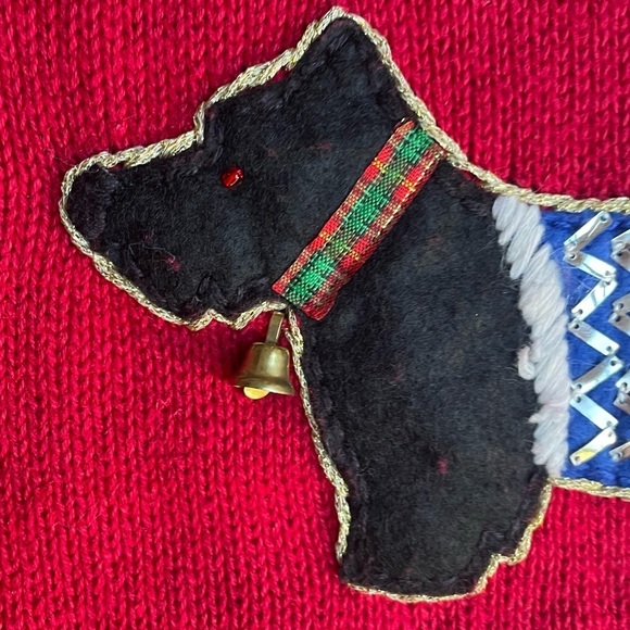Vintage Christmas Sweater Scottish Terrier Dogs Zipper Front Red/Green SZ L - Picture 10 of 13